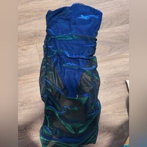 SHEIN Royal Blue Shimmer Ruched Mesh Dress